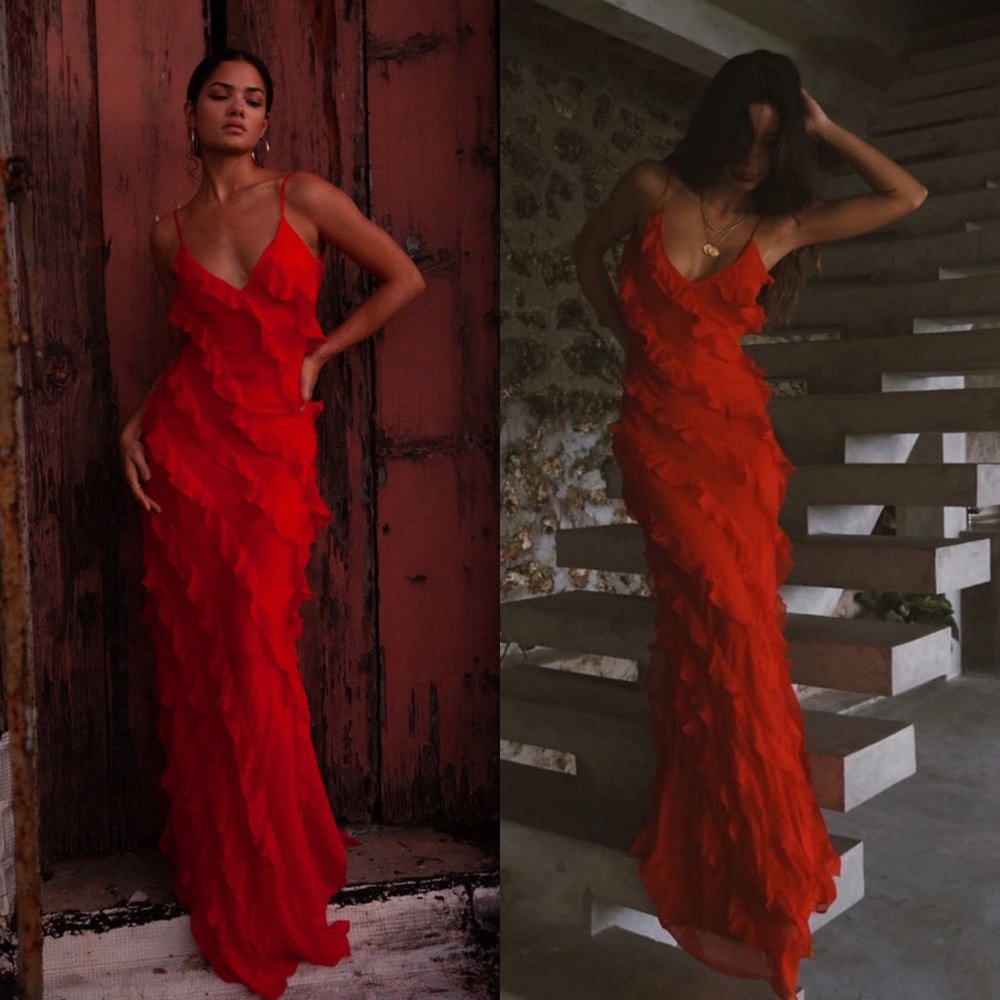 Rat & Boa Cecelia Red Ruffle Maxi Dress – Size XS